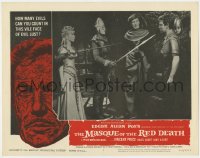 9k646 MASQUE OF THE RED DEATH LC #7 1964 Vincent Price & Jane Asher with guards, Roger Corman!