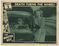 9k647 MASTER KEY chapter 2 LC 1945 worried Jan Wiley standing by car, Death Turns the Wheel!