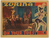 9k697 ON YOUR TOES LC 1939 lots of men reach for sexy dancer Zorina in skimpy outfit on stage!