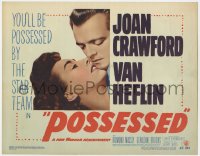 9k148 POSSESSED TC 1947 Joan Crawford has done things she is ashamed of, but not kissing Van!