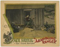 9k748 RAMBLING RANGER LC 1927 cowboy Jack Hoxie fighting lots of bad guys outside a cabin!