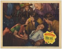 9k749 RAMONA LC 1936 Loretta Young, Don Ameche & crowd concerned about unconscious Kent Taylor!