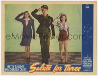 9k793 SALUTE FOR THREE LC #5 1943 Macdonald Carey, Betty Rhodes & Dona Drake saluting in uniform!