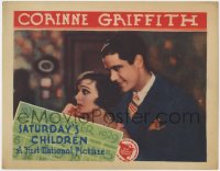 9k795 SATURDAY'S CHILDREN LC 1929 great close up of Corinne Griffith & Grant Withers, pre-Code!