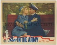 9k825 SHE'S IN THE ARMY LC 1942 best romantic close up of uniformed Veda Ann Borg & Robert Lowery!