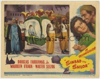 9k840 SINBAD THE SAILOR LC #4 1946 great image of guards carrying Maureen O'Hara by Fairbanks!