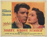 9k852 SORRY WRONG NUMBER LC #3 1948 best super close up of Burt Lancaster & Barbara Stanwyck!