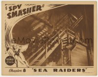 9k860 SPY SMASHER chapter 8 LC 1942 Whiz Comics super hero in costume swinging on rope to attack!