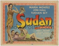 9k178 SUDAN TC 1945 Maria Montez, Jon Hall, Turhan Bey, where adventure lives & love rules!