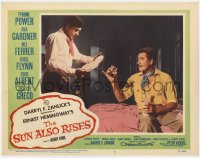 9k870 SUN ALSO RISES LC #3 1957 Tyrone Power as Hemingway's hero by drunk Errol Flynn!