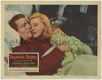 9k881 TEENAGE REBEL LC #3 1956 close up of Ginger Roggers hugging Michael Rennie laying in bed!