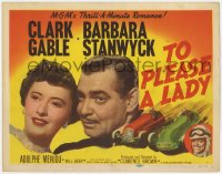 9k189 TO PLEASE A LADY TC 1950 Clark Gable & sexy Barbara Stanwyck + great art of race cars!