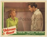 9k927 UNKNOWN GUEST LC 1943 close up of creepy Victor Jory confronting scared Pamela Blake!