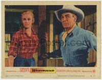 9k955 WESTBOUND LC #1 1959 close up of Randolph Scott & Karen Steele, directed by Budd Boetticher!