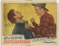 9k957 WESTERNER LC #8 R1946 close up of angry Gary Cooper beating up Forrest Tucker!