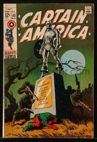 9m266 CAPTAIN AMERICA #113 comic book May 1969 died in service of his country, Steranko cover art!