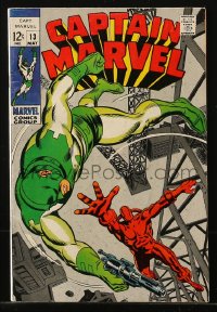 9m272 CAPTAIN MARVEL #13 comic book May 1969 he's wanted for acts of treason!