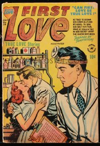 9m341 FIRST LOVE #28 comic book May 1953 Can first love be true love, trapped by temptation!