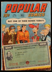 9m406 POPULAR COMICS #101 comic book June 1944 great cover advertising war bonds!