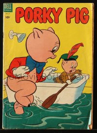 9m407 PORKY PIG #31 comic book November-December 1953 great cover image of him rowing his bathtub!