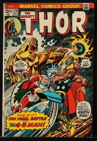 9m433 THOR #216 comic book October 1973 Marvel Comics, the final battle with the 4-D Man!