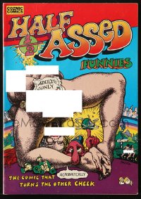 9m081 HALF-ASSED FUNNIES #1 English underground comix 1973 acrobatically turns the other cheek!