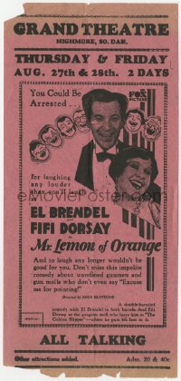 9m185 MR. LEMON OF ORANGE local theater herald 1931 El Brendel, Fifi D'Orsay, all talking!