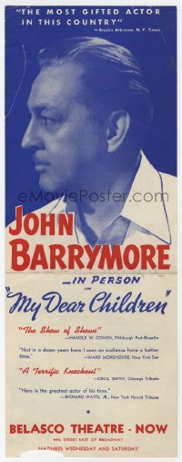 9m186 MY DEAR CHILDREN stage play herald 1939 John Barrymore, Otto Preminger, cartoon art by Hoff!