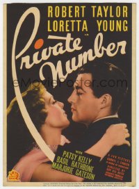9m008 PRIVATE NUMBER mini WC 1936 c/u of sexy Loretta Young about to kiss Robert Taylor, rare!