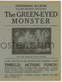 9m156 GREEN EYED MONSTER herald 1919 stupendous all-star negro motion picture, train adventure!