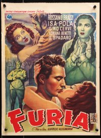 9p367 FURIA Belgian 1953 Brazzi ruined by warm sultry lips & burning desire that murdered a man!