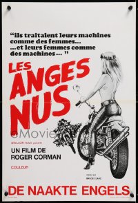 9p395 NAKED ANGELS Belgian 1969 Roger Corman, art of sexy barely-clothed girl, motorcycle gangs!