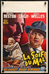 9p421 TOUCH OF EVIL Belgian 1958 different art of Orson Welles, Charlton Heston & Janet Leigh