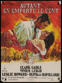 9p458 GONE WITH THE WIND French 23x32 R1970s Terpning art of Gable & Leigh over burning Atlanta!