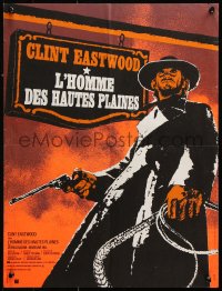 9p510 HIGH PLAINS DRIFTER French 16x21 1973 great Landi art of Clint Eastwood holding gun & whip!