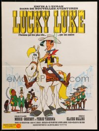 9p516 LUCKY LUKE French 16x21 1971 great cartoon art of the smoking cowboy hero on his horse!