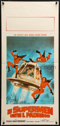 9p648 3 SUPERMEN AGAINST GODFATHER Italian locandina 1980 wonderful art of flying superheros!