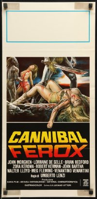 9p663 CANNIBAL FEROX Italian locandina 1981 Umberto Lenzi, natives w/machetes torturing women!