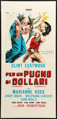 9p674 FISTFUL OF DOLLARS Italian locandina R1970s Sergio Leone classic, Tealdi art of Clint Eastwood!