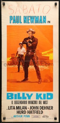 9p699 LEFT HANDED GUN Italian locandina R1970 different art of Newman as Billy the Kid by Piovano!