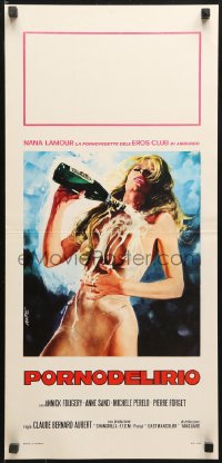 9p701 LES GRANDES JOUISSEUSES Italian locandina 1979 Mafe art of woman pouring champagne on self!
