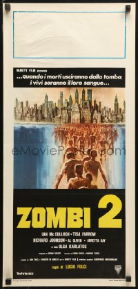 9p733 ZOMBIE Italian locandina 1979 Lucio Fulci, art of zombie horde heading to New York City!