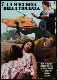 9p779 BIG GAME Italian 26x36 pbusta 1973 different crime images with sexy France Nuyen, helicopter!