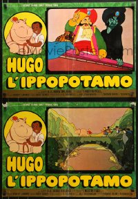 9p758 HUGO THE HIPPO group of 4 Italian 18x25 pbustas 1975 phantasmagorical Hungarian animated cartoon!