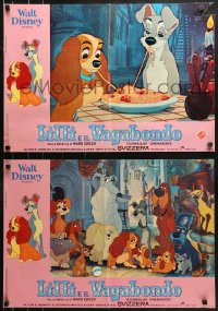 9p747 LADY & THE TRAMP group of 7 Italian 18x26 pbustas R1966 Walt Disney, includes spaghetti scene!
