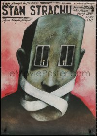 9p155 STATE OF FEAR Polish 26x37 1989 wild Andrzej Pagowski art of gagged man with windows for eyes!