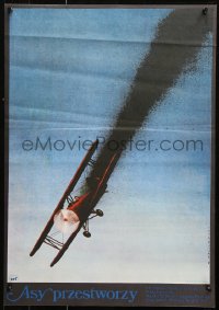 9p134 ACES HIGH Polish 19x26 1977 Malcolm McDowell, WWI airplane crashing art by Wasilewski!