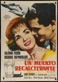 9p178 GAZEBO Spanish 1961 different romantic art of Ford & Debbie Reynolds w/pigeon on head!
