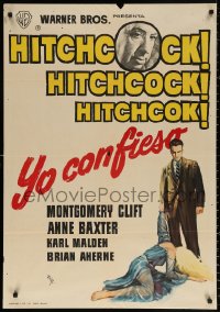 9p182 I CONFESS Spanish R1963 Alfred Hitchcock, different MCP art of Clift and Anne Baxter!