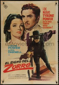 9p192 MARK OF ZORRO Spanish R1963 different Mac art of masked hero Tyrone Power & Linda Darnell!